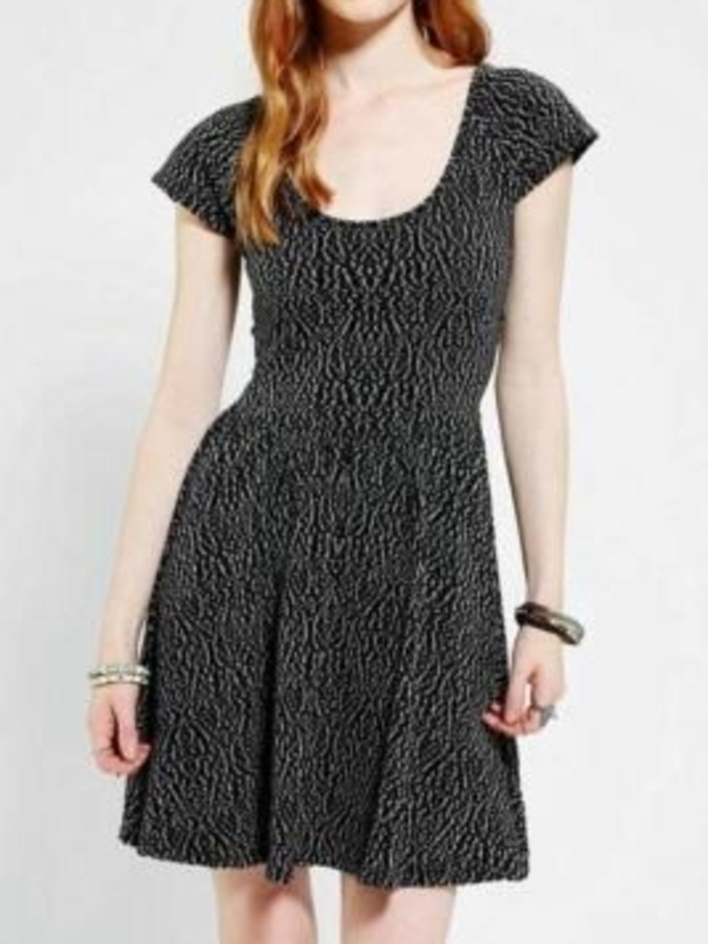 Urban Outfitters Sparkle & Fade Black Textured Fit-and-Flare Dress